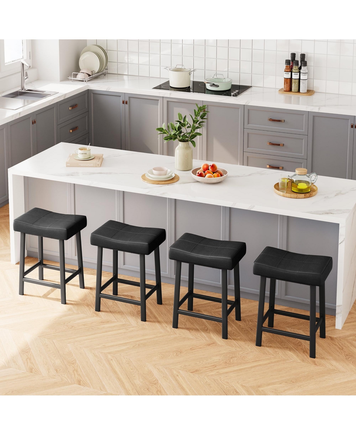 gaomon Counter Height Bar Stools Set of 2, Pu Leather Barstools with Heavy Duty Metal Legs