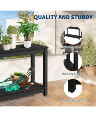  2-Shelf Console Table, Indoor Outdoor 2-Tier Patio Buffet Table with Adjustable Foot Pad, Wooden Bar Storage Organizer