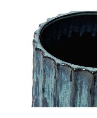 Verdant Rise Ribbed Ceramic Planter, Coastal Gradient Decorative Pot for Indoor/Outdoor Decor