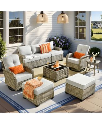 9 Pieces Wicker Outdoor Patio Furniture Set,Rattan Modular Sectional Sofa,Outside Swivel Rocking Chairs Coversation Set with Side Table