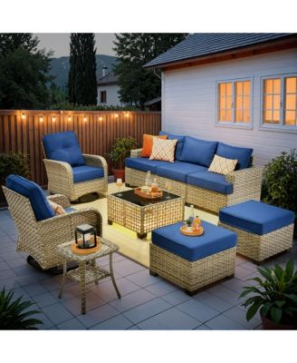 9 Pieces Wicker Outdoor Patio Furniture Set,Rattan Modular Sectional Sofa,Outside Swivel Rocking Chairs Coversation Set with Side Table