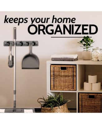 Mop and Broom Organizer Wall Mount - Organizer Utility Racks Mop Holder and Broom Hanger (5 Slots)