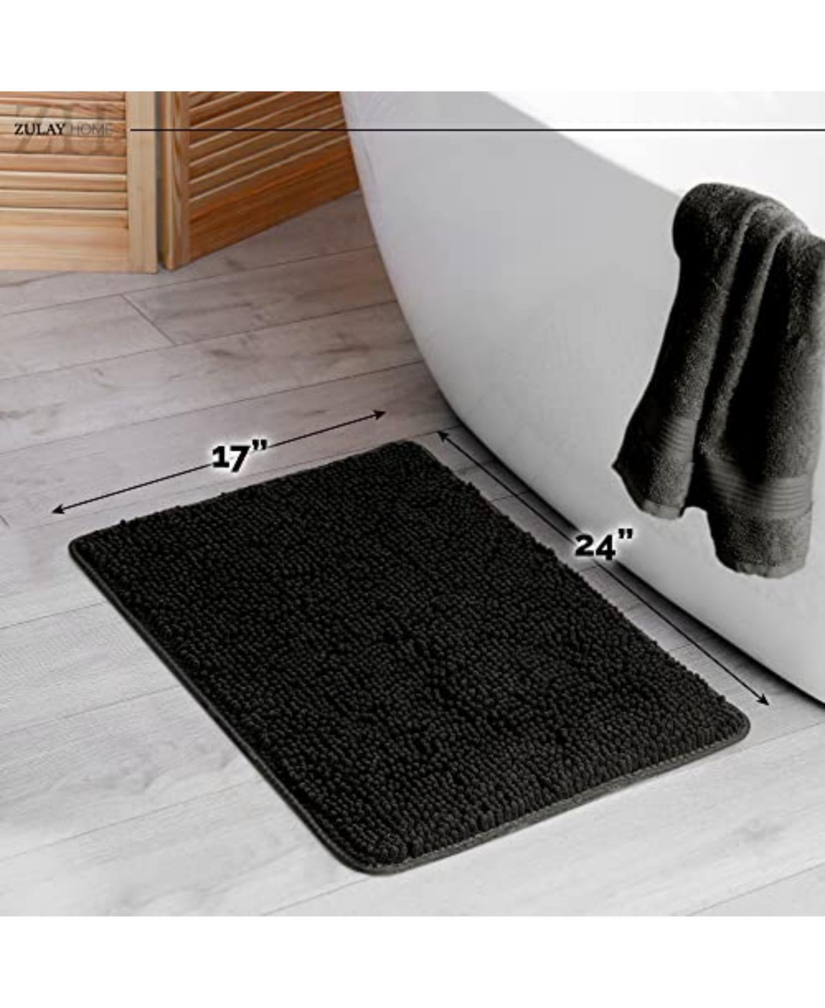 1 Piece Black Soft Shaggy Ultra Absorbent Bathroom Rug