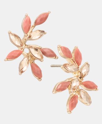 Gold-Tone Faux Coral Leaf Stud Earrings 