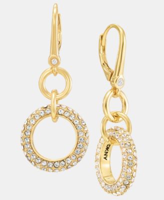 Gold-Tone Crystal Pav&eacute; Circle Double Drop Earrings