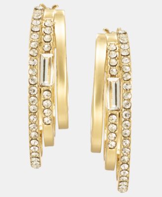 Gold-Tone Crystal Three-Row Pav&eacute; Split Hoop Earrings