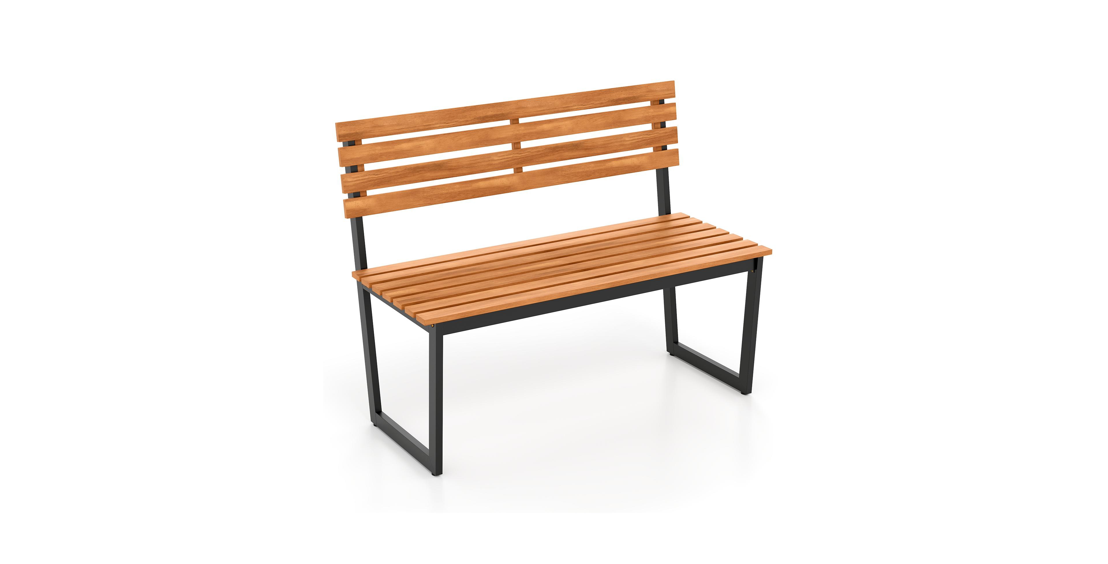 Gymax Outdoor Bench Acacia Wood Patio Loveseat w/ Backrest & Heavy Duty Metal Frame