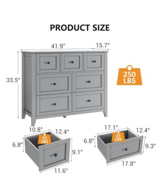 Dresser with 7 Deep Drawers for Bedroom, Farmhouse Wood Storage Chest with Gold Handles