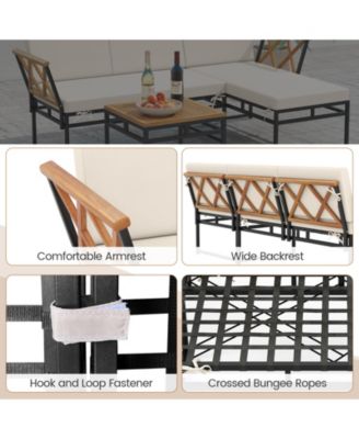 Set Of 3 L-Shaped Patio Furniture Set w/Loveseat Square Coffee Table Soft Back