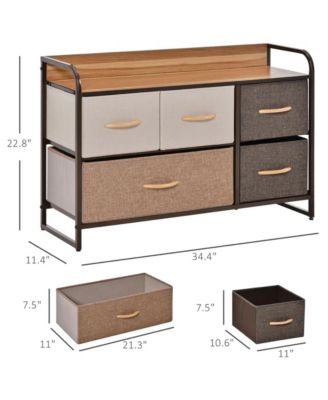 5-Drawer Dresser, Fabric Chest of Drawers, 2-Tier Storage Organizer with Foldable Drawers and Open Shelves for Bedroom and Living Room