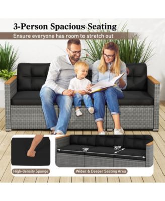 3-Seat Patio PE Rattan Wicker Couch Sofa w/ Deep Seating & Cushion for Porch Outdoor
