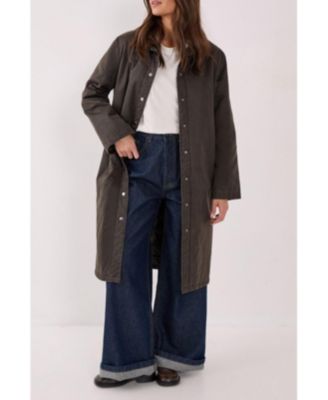 Women's Longline Cord Collar Wax Effect Coat