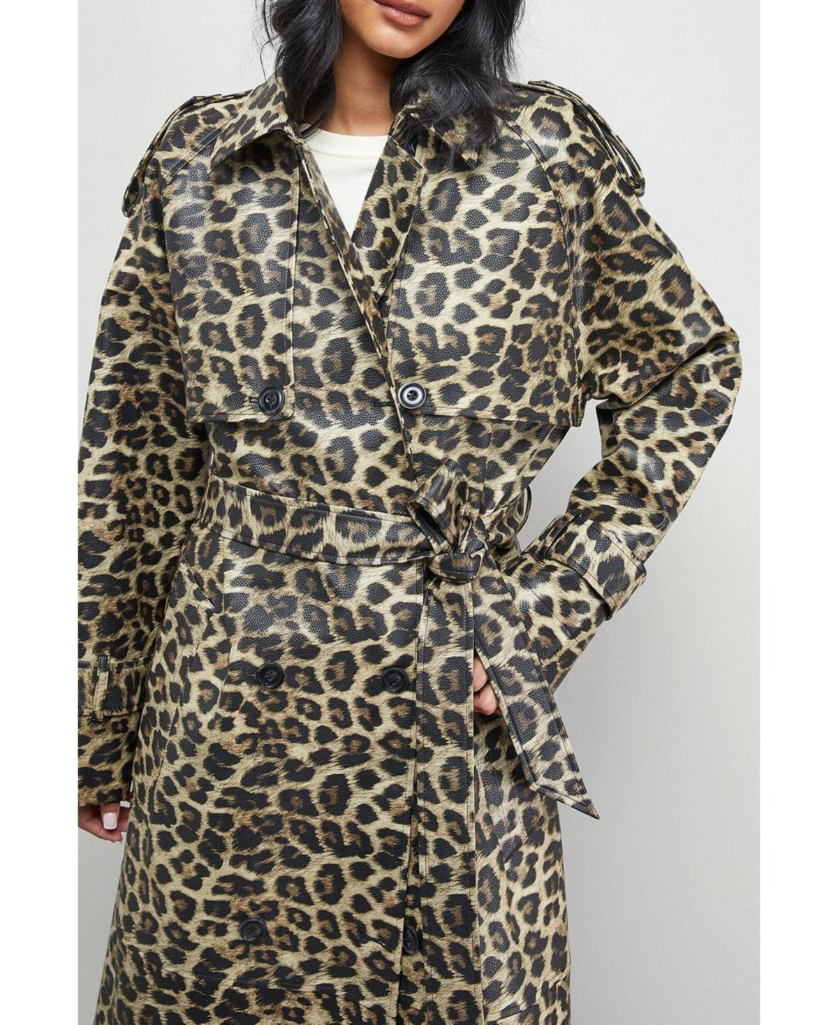 Warehouse Women's Pu Leopard Print Trench Coat