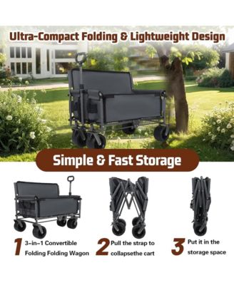 Convertible Folding Wagon Cart - Heavy-Duty Utility Wagon with Bench Seat, All-Terrain Wheels and Storage for Camping, Beach, Garden