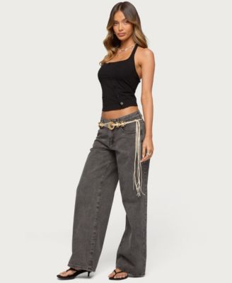 Women's Asymmetric Button Up Halter Top