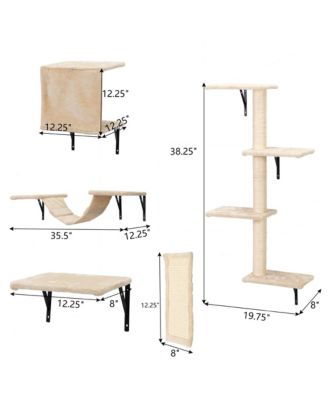 5-Piece Wall Mounted Cat Climber Set with Shelves, Perches & Scratching Posts - Modern Cat Furniture