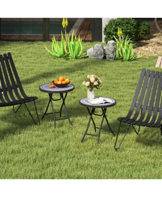 Round Folding Side Table 18 Inch Patio Coffee Table w/ Tempered Glass Tabletop