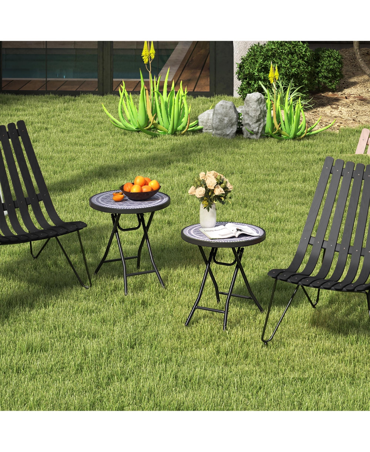 Gymax Round Folding Side Table 18 Inch Patio Coffee Table w/ Tempered Glass Tabletop