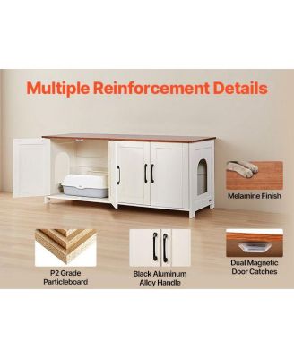 47.2" Hidden Litter Box Cabinet with 4 Doors & 2 Entries - Multi-Cat Wooden Washroom Furniture