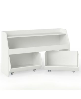 Kids Toy Storage Organizer Wooden Bookcase with 2 Movable Drawers