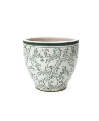Green Paisley Ceramic Planter, 15.55" Round, Indoor & Outdoor Flower Pot