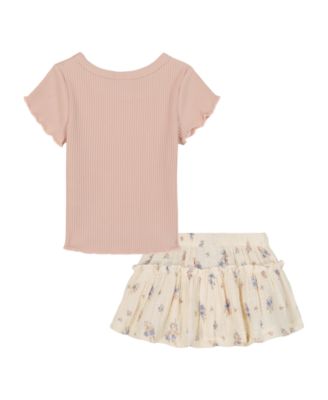 Baby Girls' Chunky Rib T-Shirt and Printed Skort, 2-Piece Set