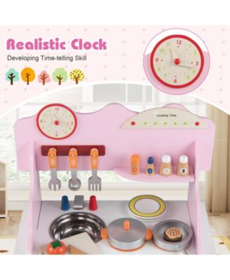 Wooden Play Kitchen Pretend Toy with Clock, Gift Set for Boys & Girls Ages 3