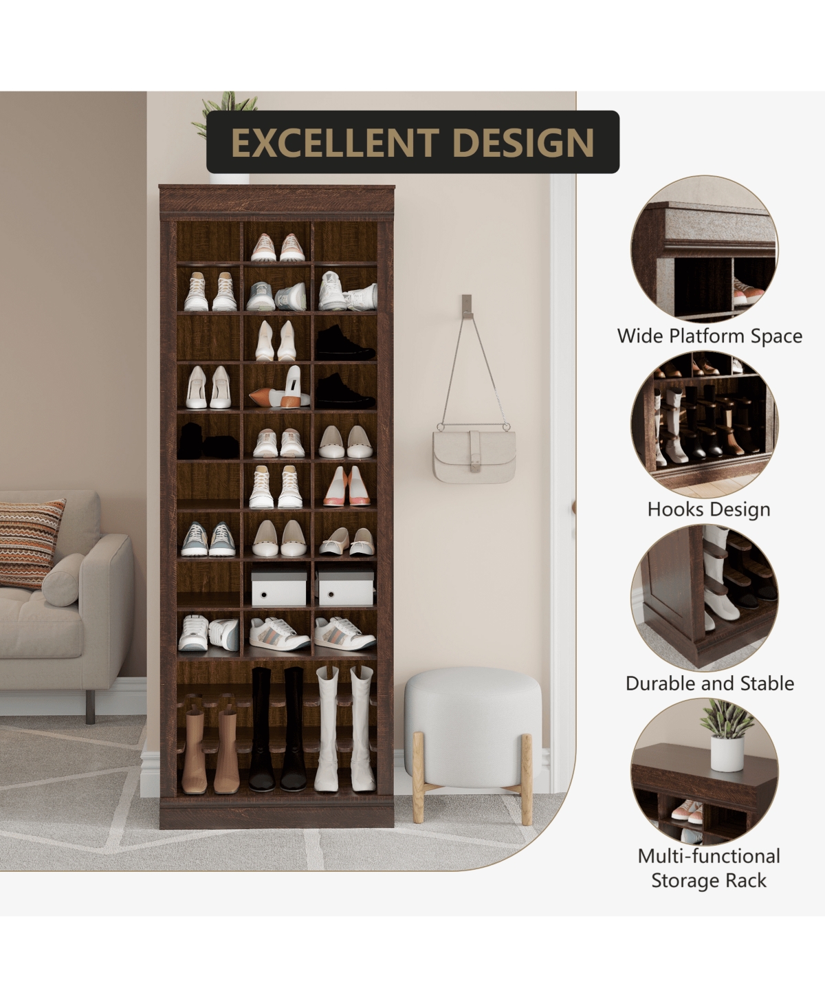 gaomon Shoe Storage Cabinet with 27 Cubbies and Tall Boot Racks,Tall Shoe Rack Organizer Cabinet