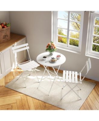 3 Piece Patio Bistro Sets,   2 Folding Chairs, Compact Conversation Set for Porch, Balcony, Garden