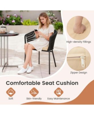 Patio Dining Chair Set of 4 w/Backrest Armrests Washable Cushions Metal Frame