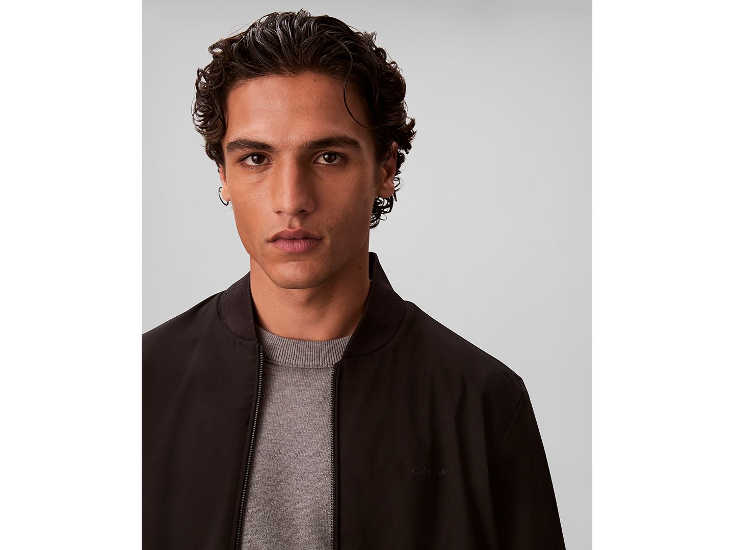 Мужская куртка Calvin Klein Birdseye Round Collar Bomber, цвет: Чёрный — фото 5