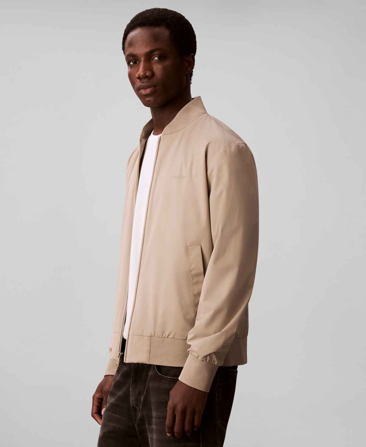 Calvin Klein Men's Birdseye Round Collar Bomber Jacket