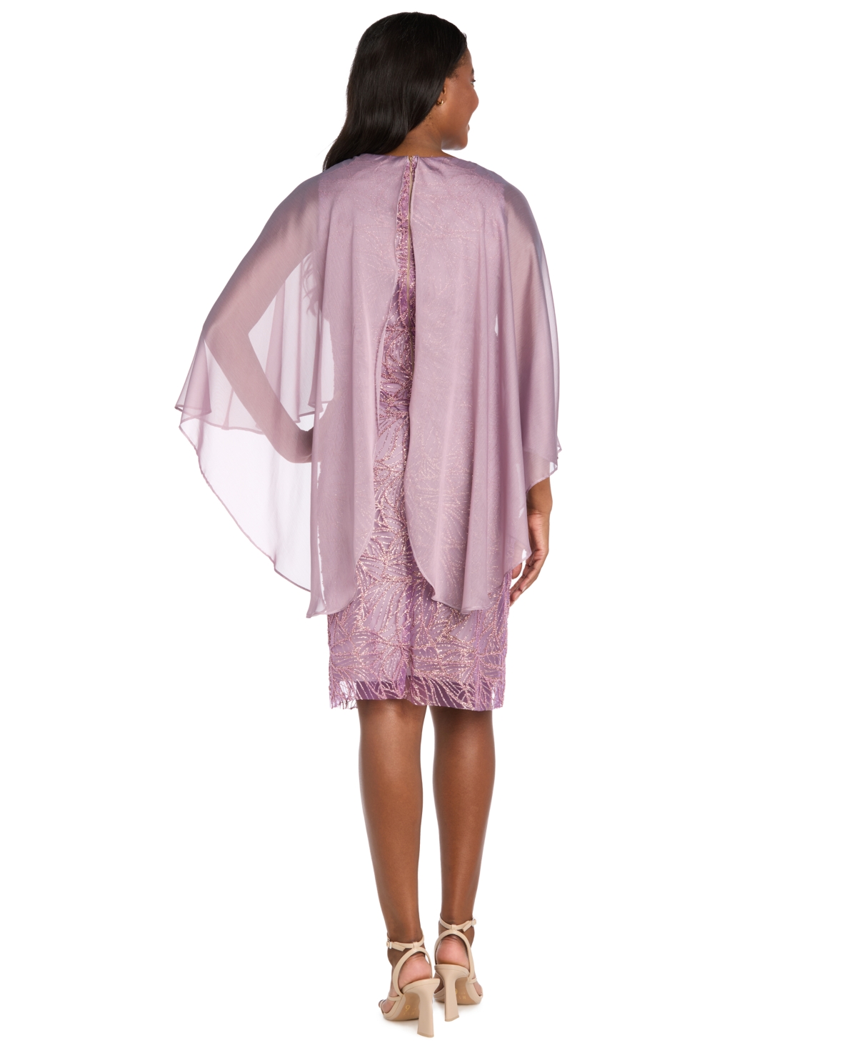R & M Richards Petite Glitter Sheer Capelet Overlay Dress