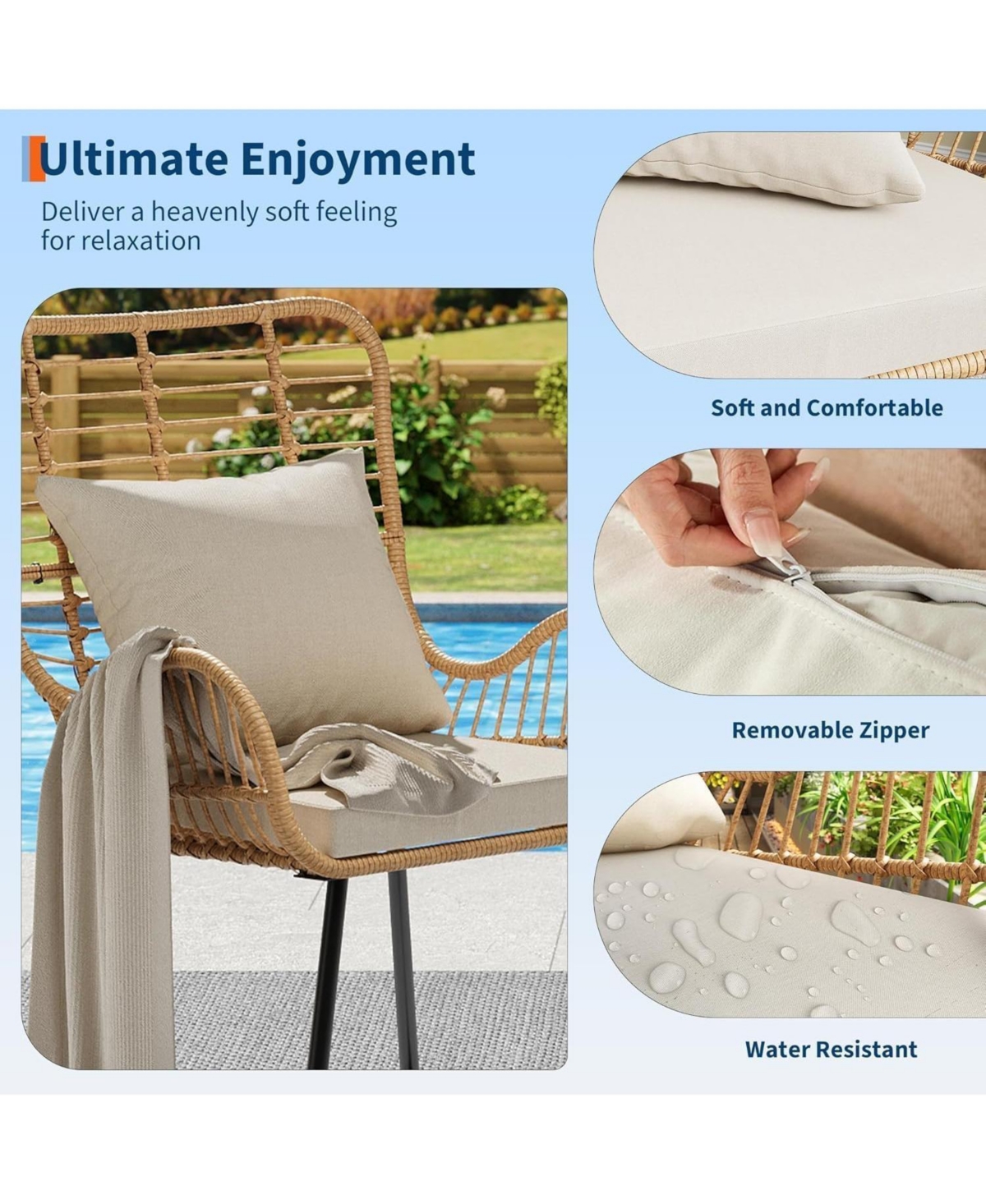 gaomon Wicker Patio Chairs Set of 4, Outdoor Rattan Furniture with Cushions & Pillows, Boho Patio Chairs for Porch, Garden, All-Weather