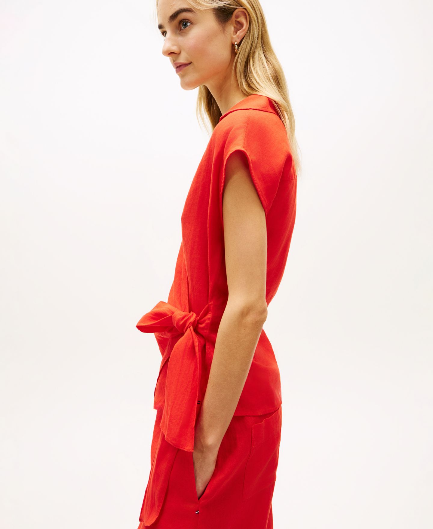 Женский топ Tommy Hilfiger V-Neck Knot Sleeveless, цвет: Fireworks — фото 3