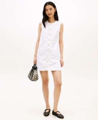 Women's Color Denim Sleeveless Crewneck Mini Dress