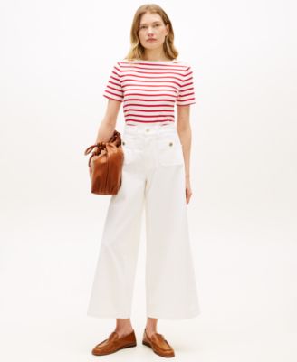 Women's White Wide-Leg Patch Jeans