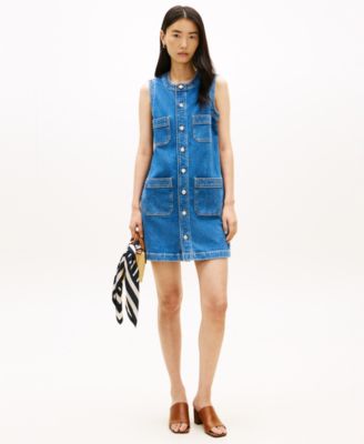 Women's Crewneck Mid-Blue Denim Mini Dress