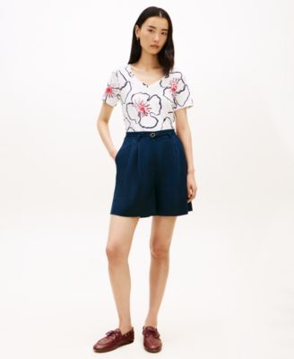 Women's Printed Ribbed V-Neck T-Shirt