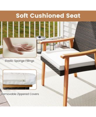 3 PCS Patio PE Wicker Furniture Set w/Coffee Table & Cushions for Front Porch Outdoor