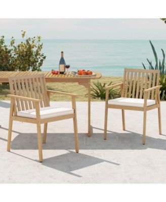 2 PCS Patio Dining Chairs w/ Removable Padded Cushion Armrests & Teak Oil Finish