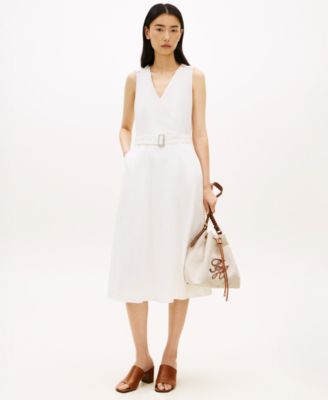 Women's Linen Belted V-Neck Wrap Dress