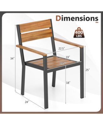 Patio Dining Chair set of 6 w/ Heavy-duty Metal Frame 6 Acacia Armrest Stackable Chairs