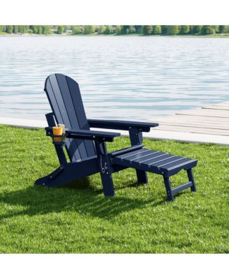Folding Adjustable Adirondack Chair with Retractable Ottoman and Cup Holder