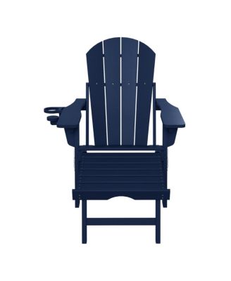Folding Adjustable Adirondack Chair with Retractable Ottoman and Cup Holder