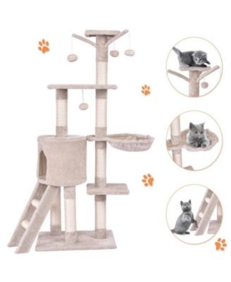 56" Cat Play Tree with Condo, Scratching Posts & Ladder