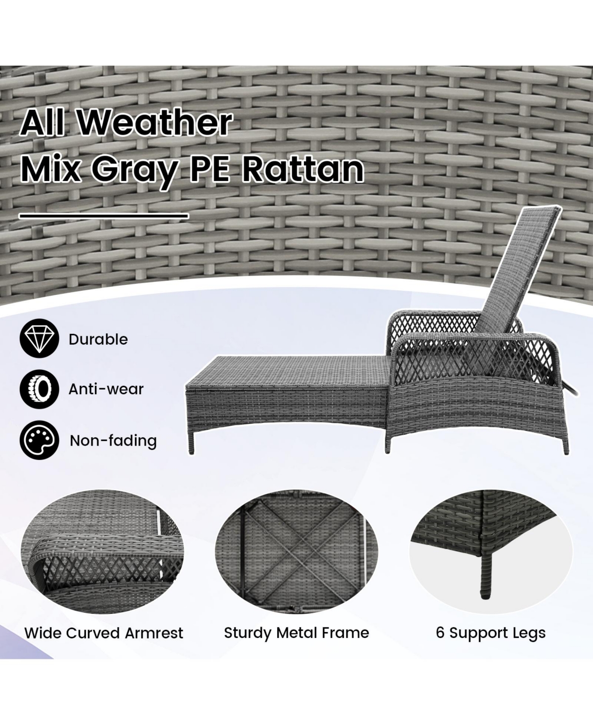 Gymax Outdoor Chaise Lounge Chair Patio Recliner w/ 6-Level Backrest Cushion & Pillow