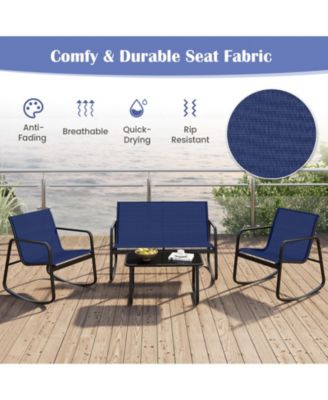 Set Of 8 Outdoor Patio Rocking Set 4 Rocking Chairs & Loveseat w/ Glass-Top Table