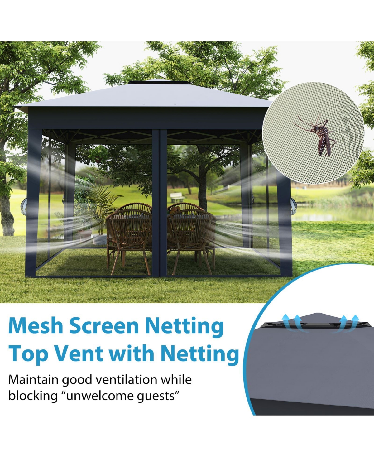 Mecale 11x11 ft Pop-Up Gazebo with Mesh Netting & Double Roof