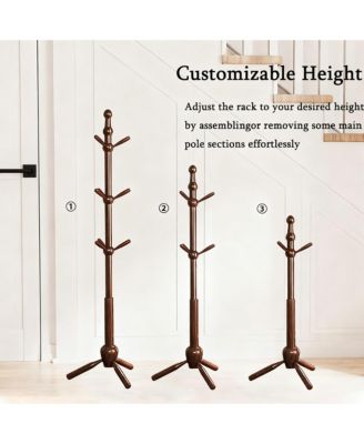 Solid Wood Coat Rack, 9 Hooks, Adjustable Height, Multi-Scenario Use